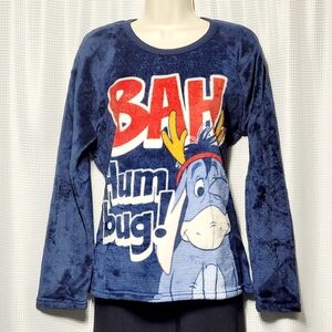 Disney Eeyore Christmas Blue Velour Long Sleeve Sleepwear Top Girls (L/12/14)